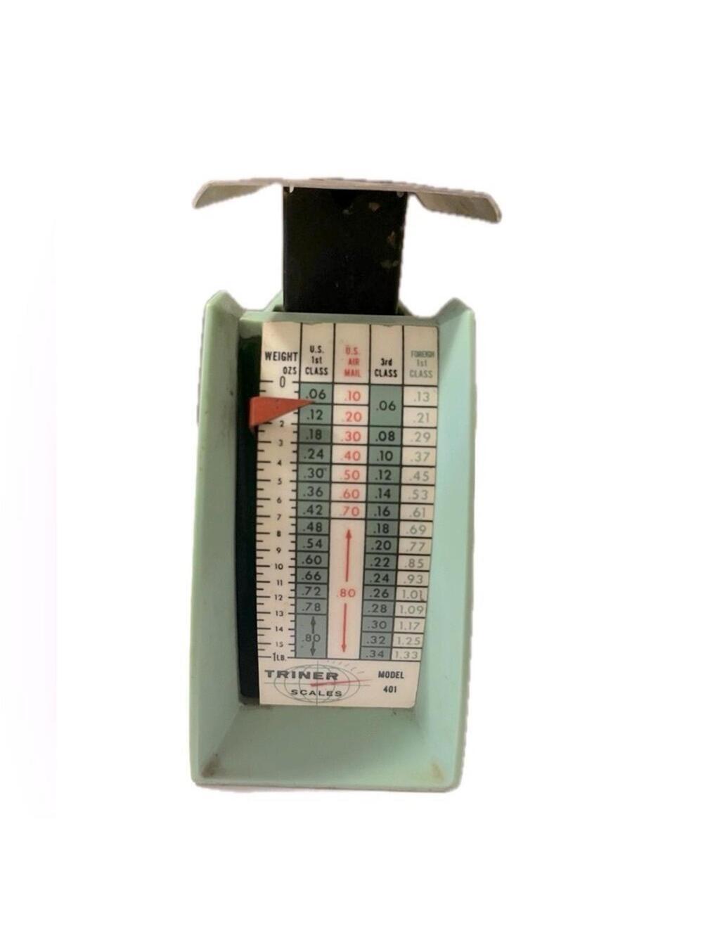 Vintage Triner Model 401 Postal Scale 1963 Rates Metal Green Plastic Post Office